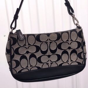 COACH Black/Grey Signature C Canvas Demi Pouch Baguette w Leather Trim 6094